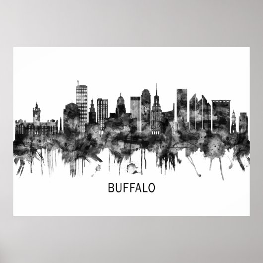 Poster Buffalo New York Skyline BW (Devant)