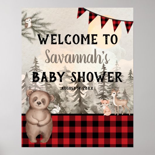 Poster Buffalo Plaid Animaux Bois Bienvenue (Devant)