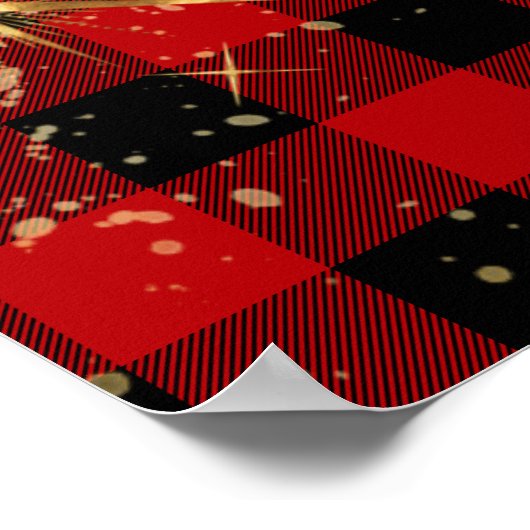 Poster Buffalo Plaid Gold Script famille Joyeux Noël (Coin)