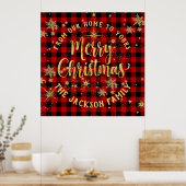 Poster Buffalo Plaid Gold Script famille Joyeux Noël (Cuisine)