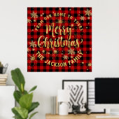 Poster Buffalo Plaid Gold Script famille Joyeux Noël (Bureau à domicile)