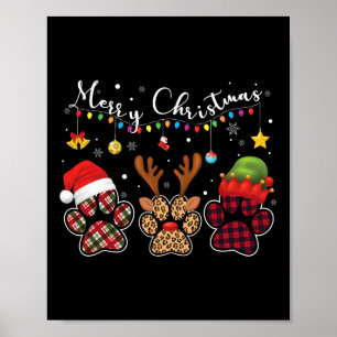 Poster Buffalo Plaid Leopard Chien Paws Joyeux Noël Lièvr