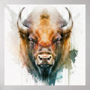 Poster Buffalo Portrait Animal Peinture Faune À L'Extérie