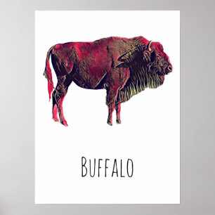 Poster Buffalo Portrait Design pour bison ou animal sauva