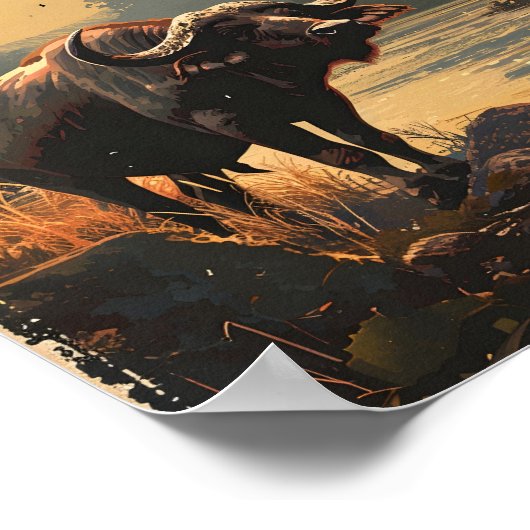 Poster Buffle d'eau vintage (Coin)