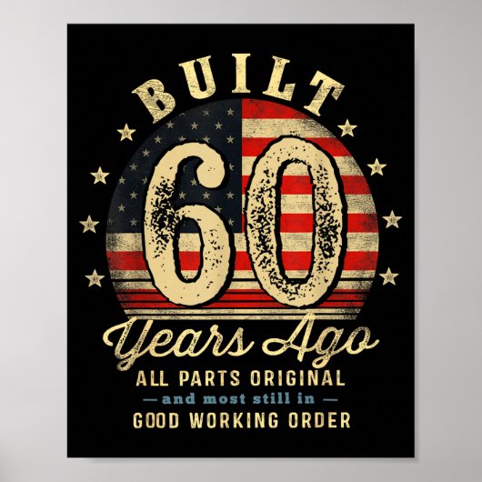 Poster Built 60 Years Ago Funny 60th Birthday Usa Flag  (Devant)