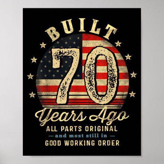 Poster Built 70 Years Ago Funny 70th Birthday Usa Flag  (Devant)