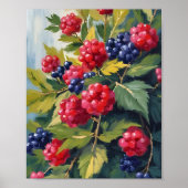 Poster Buisson de framboises et de mûres à l'aquarelle Fr (Devant)