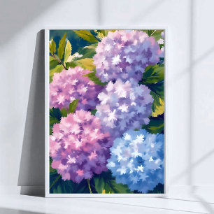 Poster Buisson d'hortensia violet Peinture aquarelle fl