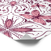 Poster Buissons, magenta foncé et rose sur blanc (Coin)