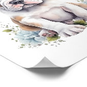 Poster Buldog Chiot Pet Aquarelle Fleur (Coin)