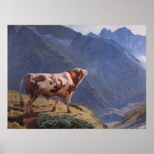 Poster Bull dans les Alpes (par Eugène Burnand)