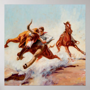 Poster “Bull Dogger” Art occidental par Will James