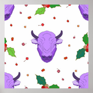 Poster Bull, houx, mistletoe et baies. Le symbole o