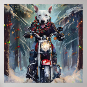 Poster Bull Terrier Chien Conduisant Moto Noël