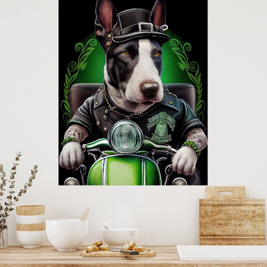 Poster Bull Terrier Chien Conduite Vélo St. Patrick's Day (Cuisine)