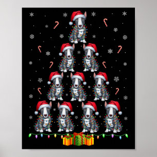 Poster Bull Terrier Chien Santa Hat Noël Lumières Noël T