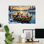 Poster Bull Terrier Christmas Boat Holiday (Bureau à domicile)