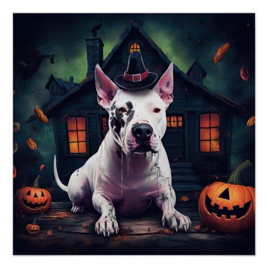 Poster Bull Terrier Citrouilles Halloween Épouvantable (Devant)
