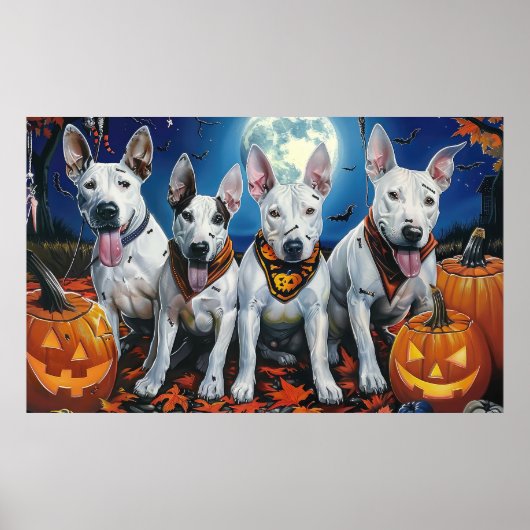 Poster Bull Terrier Halloween Éffrayant (Devant)