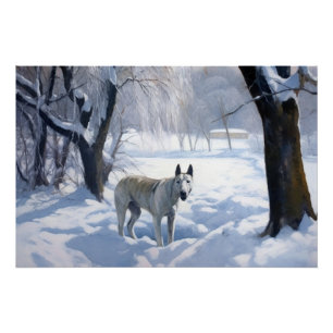 Poster Bull Terrier Laissez Tomber la Neige Noël