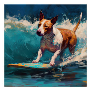 Poster Bull Terrier Plage Surf Peinture
