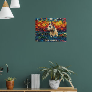Poster Bull Terrier Quadrillage papier Portrait de chien