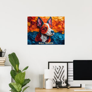 Poster Bull Terrier Quadrillage papier Portrait de chien