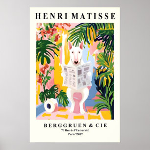 Poster Bull Terrier sur toilettes Art - Style Matisse