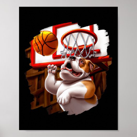 Poster Bulldog anglais jouer de basket-ball amusant chien (Devant)