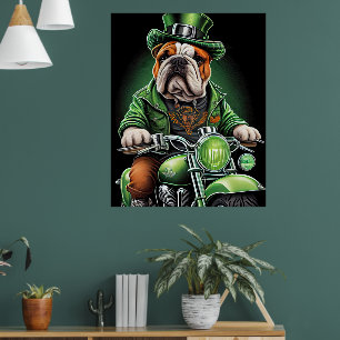 Poster Bulldog Conduisant un Vélo la Saint-Patrick