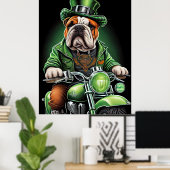 Poster Bulldog Driving Bike St. Patrick's Day (Bureau à domicile)