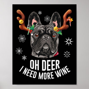 Poster Bulldog français noir Noël Cerfs Wine L