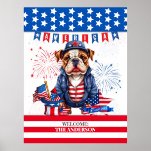 Poster Bulldog Happy 4 juillet Fête de l'Indépendance amé