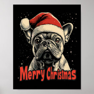 Poster Bulldog Santa Hat Joyeux Noël Noël Amoureux des ch