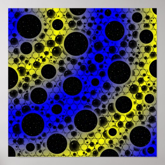 Poster Bulles d'espace tachetées - Bleu/Jaune (Devant)