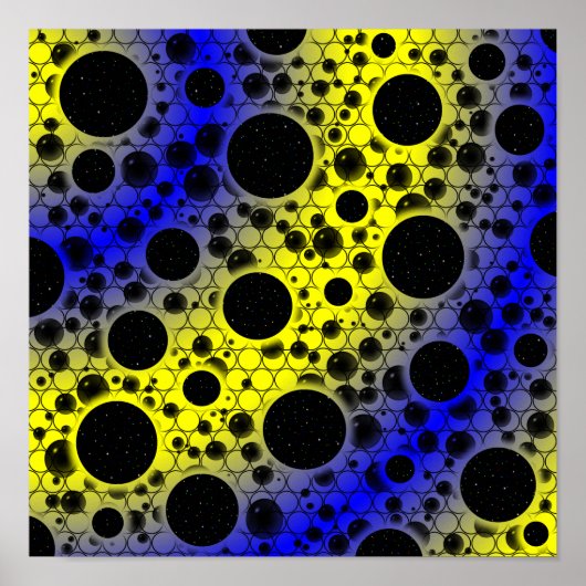 Poster Bulles d'espace tachetées - Jaune/Bleu (Devant)