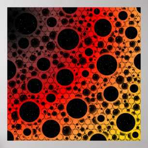 Poster Bulles d'espace tachetées - Noir/Rouge/Or