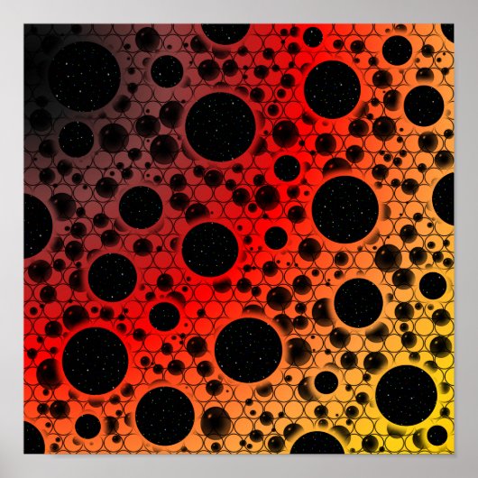 Poster Bulles d'espace tachetées - Noir/Rouge/Or (Devant)