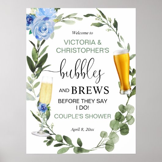 Poster Bulles et Brews couples baby shower signe de bienv (Devant)