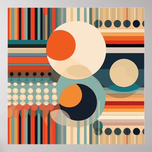 Poster Bulles rétro Cercles et bandes (Devant)