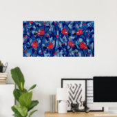 Poster Bullfinies, oiseaux rouges, arbres de la forêt ble (Bureau à domicile)