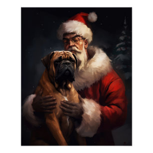 Poster Bullmastiff avec Noël Festif du Père Noël