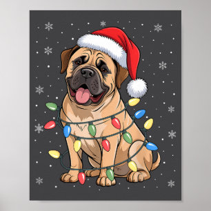 Poster Bullmastiff Chien Lumières de Sapin de Noël Chiens