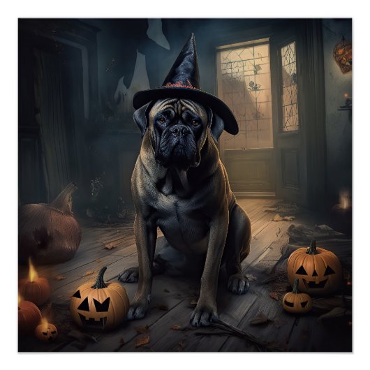 Poster Bullmastiff Citrouilles Halloween effrayant (Devant)