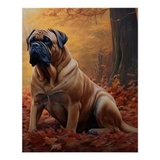 Poster Bullmastiff en automne Feuilles automne Inspire (Devant)