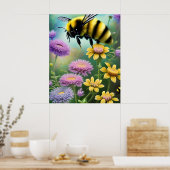 Poster Bumble Bee Floral Nature Art (Cuisine)