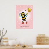 Poster Bumble Bee & Honeycomb sur rose (Cuisine)