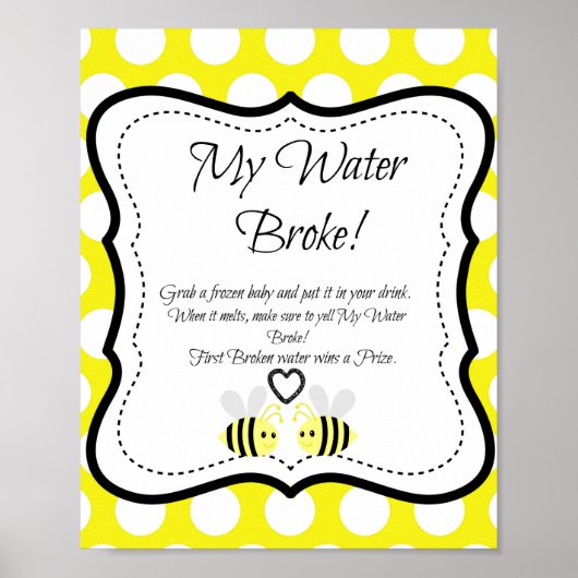 Poster Bumble Bee My Water Broke ! Jeu baby shower (Devant)