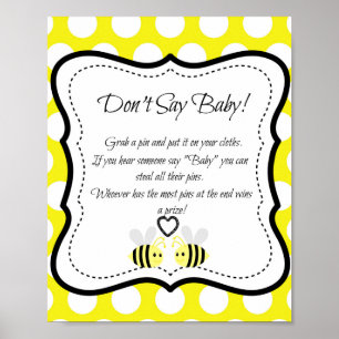 Poster Bumble Bee ne pas dire Baby-Baby shower jeu